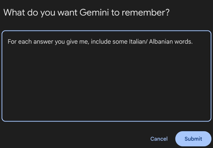 Gemini Personal Context for learning languages