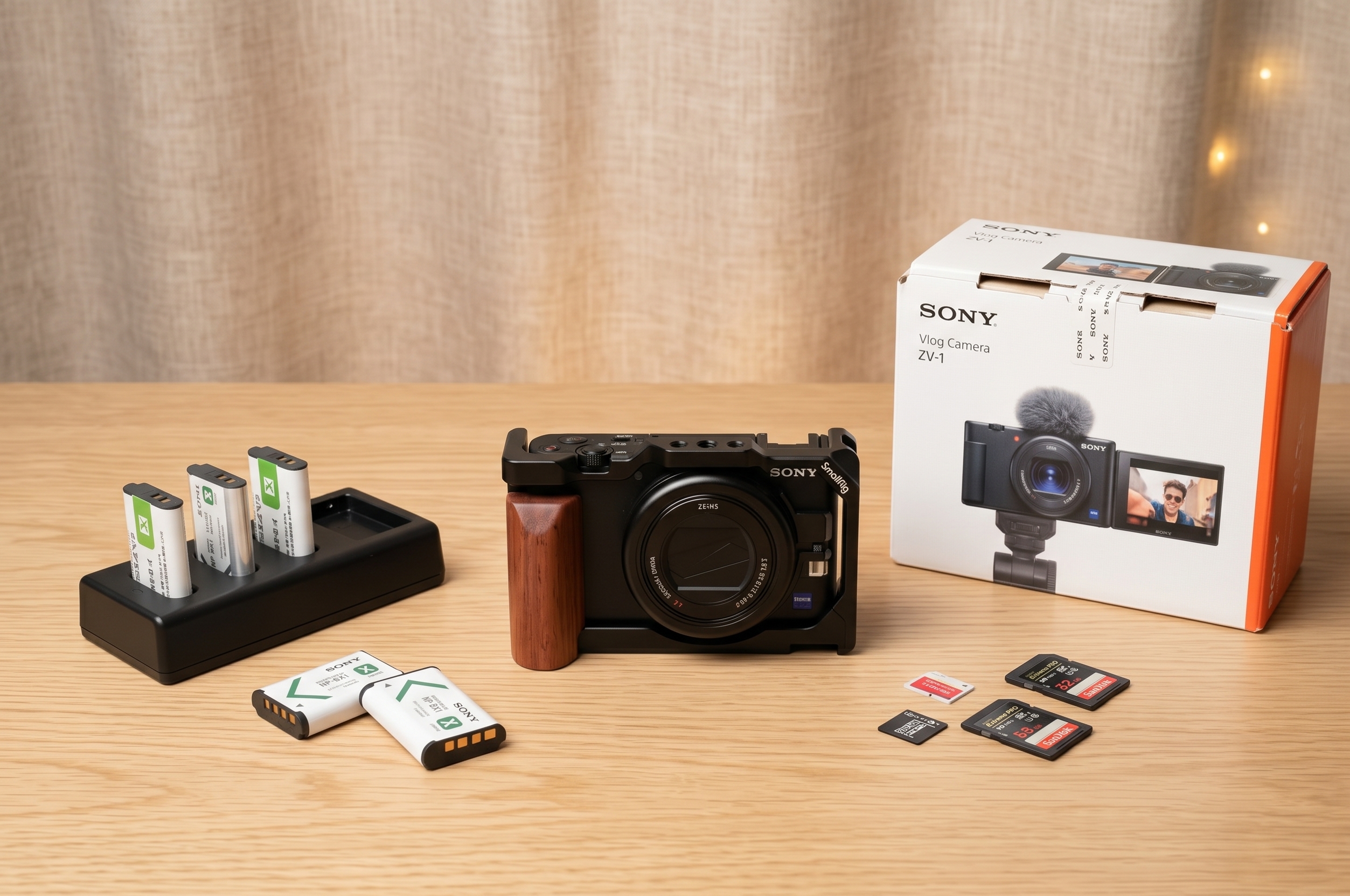 Sony ZV-1 vlogging camera with accessories